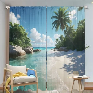 2Pcs Beach Scenery Curtains